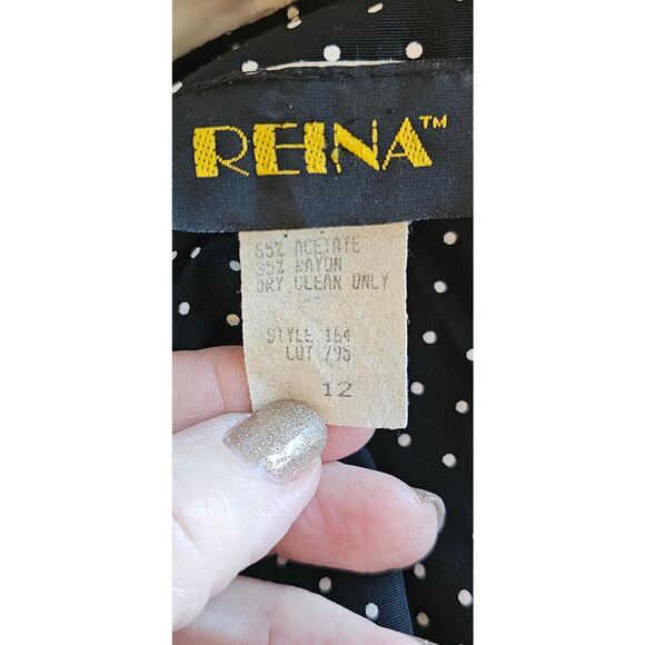 Vintage Women's Reina 2 Piece Polka Dot Jacket & Skirt Suit Church Size 12 Black - Picture 6 of 7
